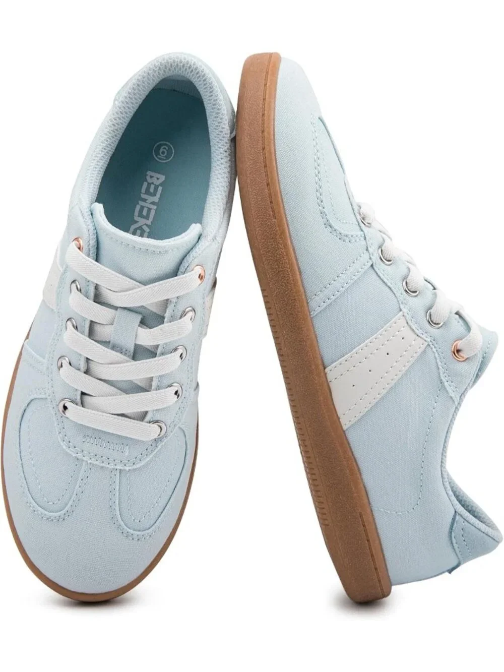 Women's Sky Blue Canvas Shoes Flat Pull On Round Toe Athletic Tennis Sneakers